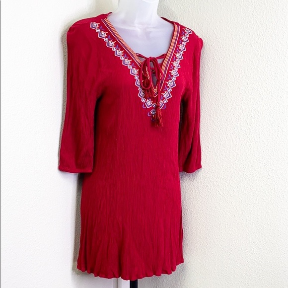 UMGEE Embroidered Crinkle Gauze Tunic Dress Medium - Picture 2 of 5